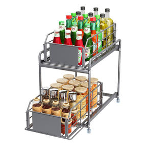 ชั้นวางของสองชั้น Najie สำหรับตู้เก็บของในห้องน้ำ ห้องครัว พร้อมล้อเลื่อน ทำความสะอาดง่าย รูปทรงสี่เหลี่ยมผืนผ้า แบบตั้งพื้น - Product Image 4