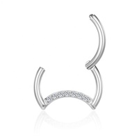 Cincin Titanium F136 Grade Implan CZ Pave Moon Hinged Clicker Segment Ring untuk Tindik Hidung, Telinga, Conch, dan Cartilage