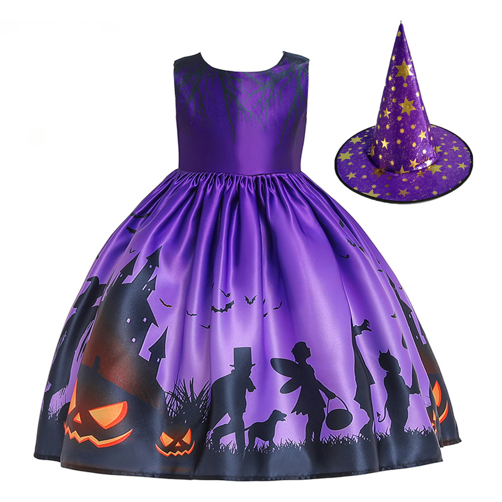 Halloween Magic Witch Girls Costume Ghost Bat Dark Witch Carnival Party Cosplay Dress per 3-10 anni bambini Halloween Disfraz