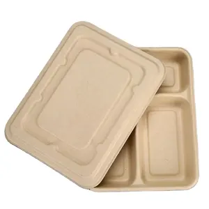 Customized Rectangle Biodegradable Disposable Sugarcane Bagasse Packaging Food Lunch For Food Paper Pulp Box
