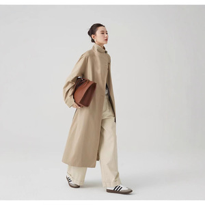 2025 con collo alto a molla Trench da <span class=keywords><strong>donna</strong></span> in stile coreano semplice ampio e aderente con cintura lungo Casual da <span class=keywords><strong>donna</strong></span> - Product Image 2