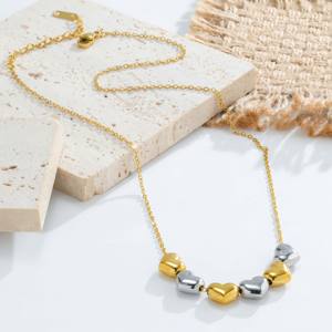 Collier en acier inoxydable plaqué or 18 carats, argent bicolore, lien en forme de cœur 3D, chaîne fine, luxe léger, accessoire de mode quotidien pour les trajets quotidiens - Product Image 1