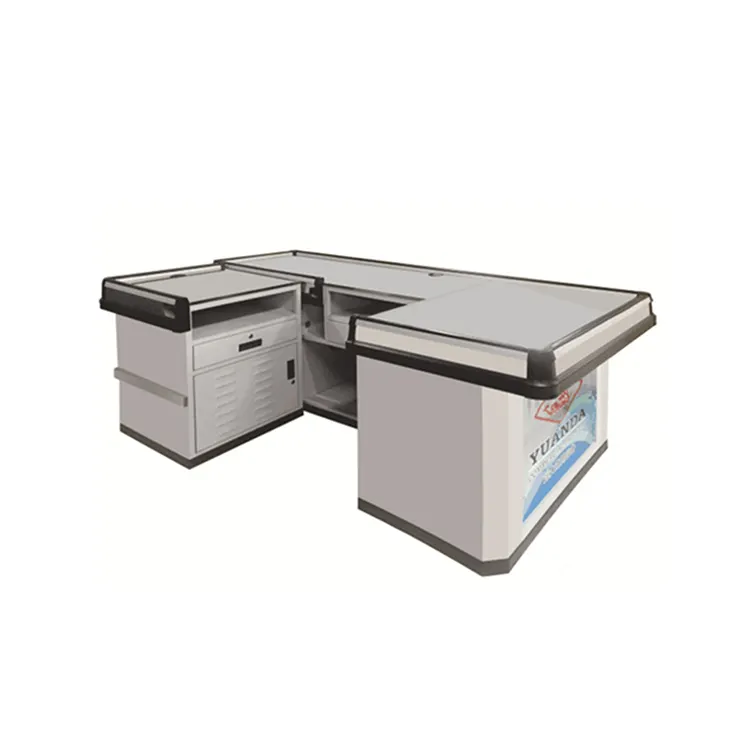 High Quality Stainless Steel Metal Supermarket Checkout Counter Retail Design Cashier Desk