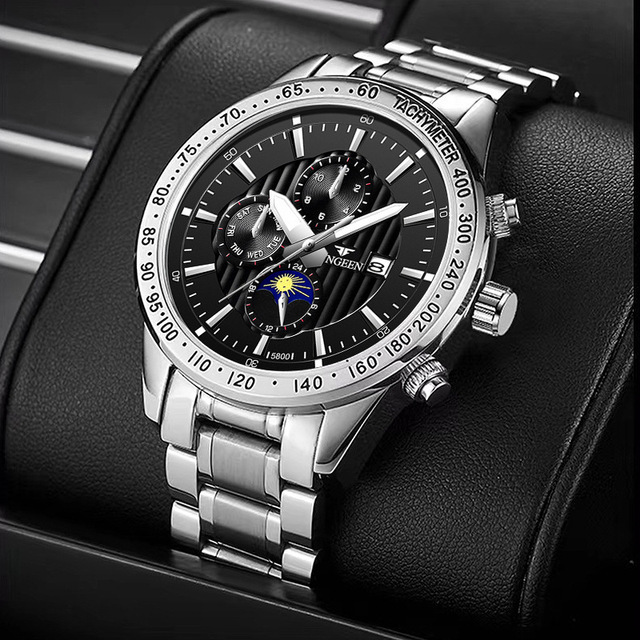 New Fashion Business Stainless Steel Watch Calendar Waterproof Luminous Quartz Men's Chronograph Wristwatch Sports Watches