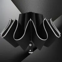 LS Haute Qualité Vente en Gros Parapluie Lampe de Poche Automatique 3 Plis avec Poignée Lumière LED avec Bande Réfléchissante