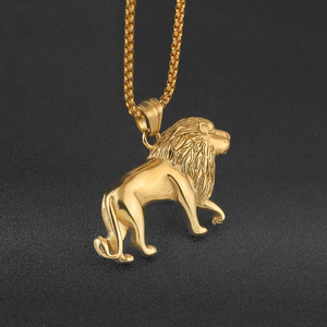 Collar de joyería hip hop personalizado con colgante de león africano de acero inoxidable para hombre - Product Image 1