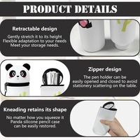 Étui à crayons en silicone en forme de panda, support de crayons rétractable, organisateur de bureau mignon, cadeau de papeterie pour enfants, sans BPA