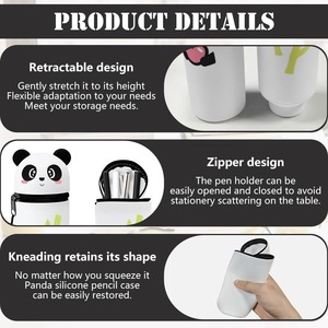 Astuccio in Silicone a Forma di Panda, Portapenne Verticale, Organizzatore da Scrivania Retrattile, Regalo di Cancelleria Carino per Bambini, Senza BPA - Product Image 4