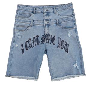 Pantalones Cortos de Mezclilla para Hombre con Logotipo Personalizado, de Cintura Alta, Estilo Urbano de Verano, Bordados, Holgados, Y2K, con Cremallera, Tipo Carpintero - Product Image 1