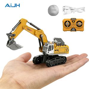 AiJH Mini Excavadora RC 1:64 con Remolque, Camión Volquete Metálico, Montacargas Eléctrico a Control Remoto, Juguetes de Excavadora RC - Product Image 1