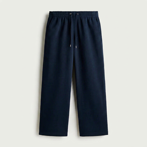 Pantalon de jogging décontracté pour homme en toile bleu marine respirant, taille élastique avec cordon de serrage, poches latérales, tricoté mi-lourd, idéal pour l'automne - Product Image 1