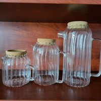 Nouvelle arrivée, ensemble théière en verre borosilicate Wonder Household, couvercle en liège, fait à la main, transparent, rayé, résistant à la chaleur, sans BPA