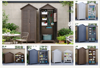 Armoire de rangement extérieure en métal sur mesure, 2 portes, ventilée à persiennes, avec toit plat incliné, en acier, pour balcon et patio