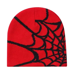 Design de mode personnalisé Skully Beanie déplié motif toile d'araignée Y2k Jacquard bonnets en tricot