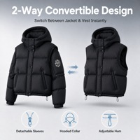 Veste matelassée convertible unisexe vintage DJ07 MINFAN avec manches amovibles zippées, logo brodé sur le tissu, manteau d'hiver pour l'extérieur