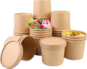GT OEM ODM 8oz 20oz disposable take away liquid hot soup food container kraft paper soup bowls with lids