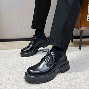 Chaussures en cuir blanc pour hommes, chaussures à semelles épaisses avec talons surélevés, style rétro, grande taille pour hommes, chaussures formelles à bout rond - Product Image 6