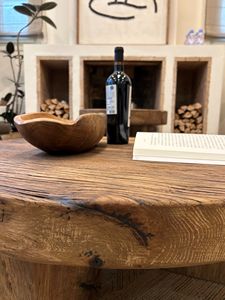 Antique Style Recycled Wood Solid <strong>Oak</strong> <strong>Small</strong> Round Tea <strong>Table</strong> Side <strong>Table</strong> Coffee <strong>Table</strong> for Living Room - Product Image 5