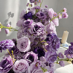 Composition florale artificielle élégante pour chemin de table, 200 cm x 60 cm, en soie de haute qualité, couleur violet, décoration de table - Product Image 5