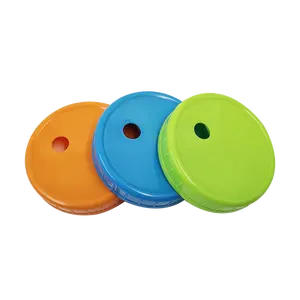 Custom Made Wholesale Colorful 70mm 86mm Wide Mouth Mason Jar Plastic Lids with Straw Hole