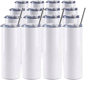 Bouteille isotherme classique en acier inoxydable de 20 oz, sans BPA, anti-fuite, isolation 6-12 heures, mince et droite, blanche vierge pour personnalisation - Product Image 1