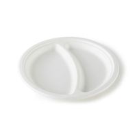 Assiette alimentaire en bagasse de canne à sucre compostable et biodégradable à 3 compartiments, 10 pouces, blanche