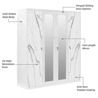 Diseño moderno Blanco 4 Puertas Dormitorio Armario Ropa Armario Acero Almirah Diseños con espejo