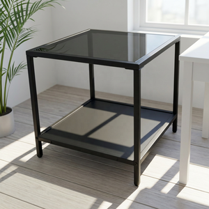 <span class=keywords><strong>Table</strong></span> à plateau <span class=keywords><strong>en</strong></span> <span class=keywords><strong>verre</strong></span> ZIRI avec bords <span class=keywords><strong>en</strong></span> bois et <span class=keywords><strong>en</strong></span> métal, <span class=keywords><strong>table</strong></span> basse vintage-moderne, utilisée pour le rangement dans le salon - Product Image 3
