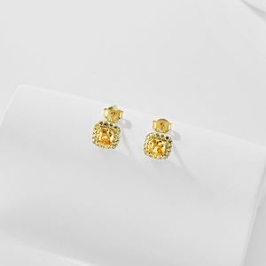 Dylam <b>Top</b> End 925 Sterling Silver 18K Gold Plating Women Square Radiant Cut Yellow 8A Cubic Zirconia Diamond Halo Stud <b>Earrings</b> - Product Image 5