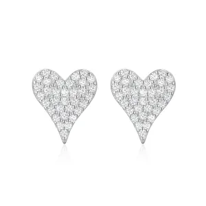 Hot Selling Jewelry Fashion 925 sterling silver Full Pave Diamond Love Heart Stud Earrings for Women