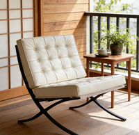 Bestseller Barcelona Loungesessel Hautfreundliches Leder Knopfgeheftetes Design Rutschfester Sockel Einzelsofa für Kleine Wohnungen