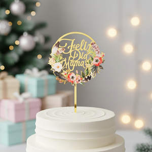 Adornos para Pastel Elegantes, Reutilizables y Ecológicos de Acrílico con Impresión UV en Español, Feliz Cumpleaños Mamá - Product Image 1