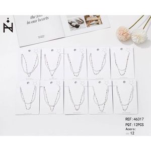 Collana a Doppio Strato con Perle Imitate in Acciaio Inossidabile, Gioiello Unisex Classico con Perline - Product Image 3