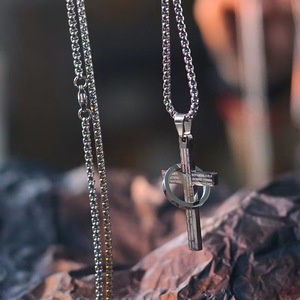 패션 남성 크로스 반지 디자인 316l 스테인레스 스틸 실버 도금 펜던트 목걸이 - Product Image 5