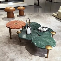 Ensemble de table basse haut de gamme plateau en pierre de travertin naturel avec base en acier inoxydable table basse en marbre pour hall de villa et d'hôtel
