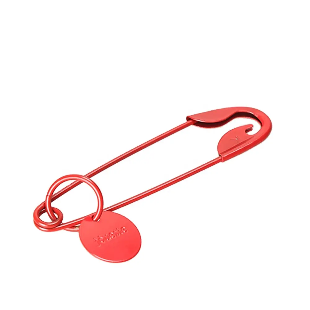 Sıcak satış renkli boya kırmızı eşarp broş emniyet pimi dev metal emniyet pimi ile özel logo