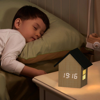 EMAF Mesita de noche Niños Promoción Regalo Digital Casa Forma Escritorio Alarma Mañana Madera Led Escritorio Calendario Madera Noche Luz Reloj