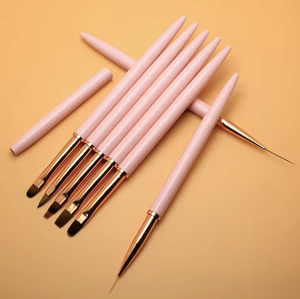 Pink Metal Handle Ultra <b>Fine</b> Nail <b>Liner</b> Brush Oval Flat Curled Tip Nylon Hair 3D Gel Gradient Art Tool - Product Image 2