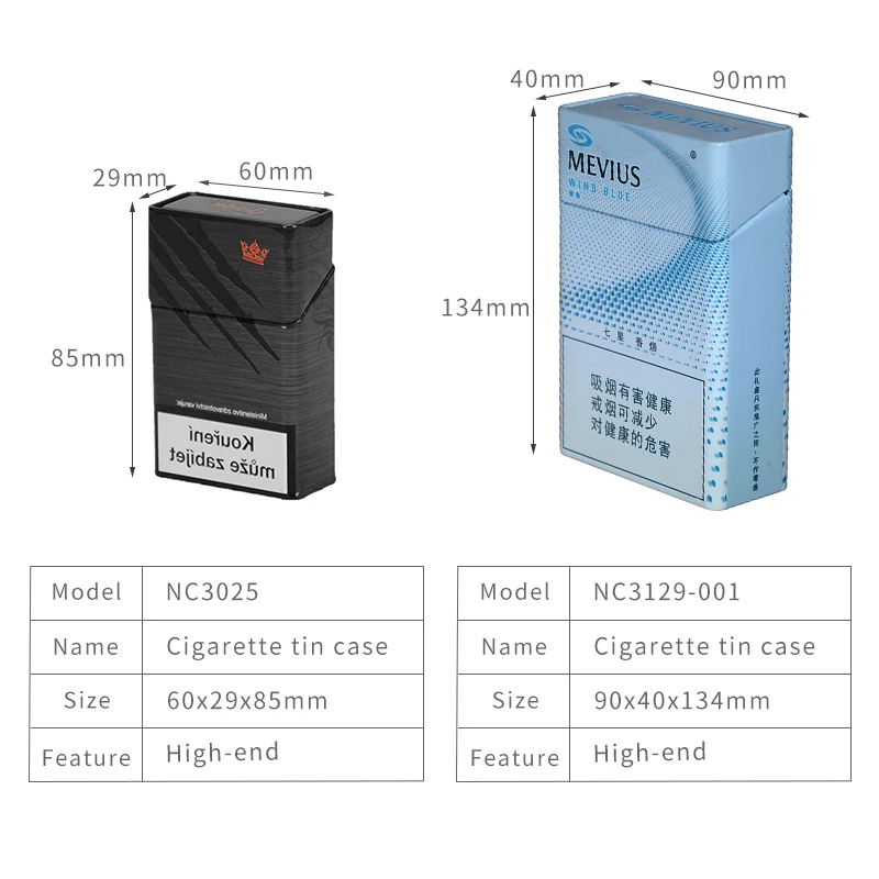Custom Empty Metal Tobacco Tins Black Metal Packaging Hinged Lid Tin Boxes  for Cigarette