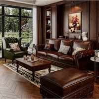 Luxuriöses Amerikanisches Retro Polstersofa 3-Sitzer Chesterfield Braun Echtleder Ecksofa-Set Wohnzimmermöbel