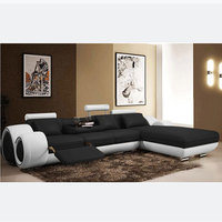 Canapé d'angle en cuir véritable, modulable et fonctionnel, design créatif, mobilier de luxe confortable