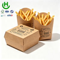 Caja de Cartón Kraft para Hamburguesas con Caja para Papas Fritas, Empaque Ecológico para Comida Rápida, Diseño Personalizado, Contenedor para Hamburguesas