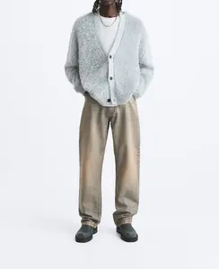 Customized Fashion Furry Knit Cardigan Long Sleeve Warm Men's Knit Sweater