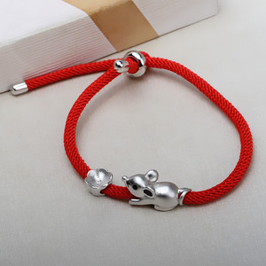 Handmade S925 <b>Silver</b> Mouse Model 7-8 Pearl <b>Bracelet</b> with Red Rope DIY Accessories for Fashion <b>Charm</b> Yearly Zodiac 2994 - Product Image 1