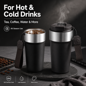 Custom Logo Stainless Steel Coffee Tumbler Vacuum Insulated Travel Mug Corporate Gift Promotional <b>Drinkware</b> With Carry Strap - Product Image 6