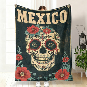 Couverture en flanelle à motif floral de crâne mexicain, couverture de sieste super douce, lavable en machine pour la chaleur hivernale, impression personnalisée - Product Image 3