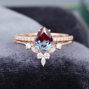 Hot Selling 925 Sterling Silver <b>CZ</b> Jewelry Dainty Alexandrite <b>Ring</b> Set for Women - Product Image 2