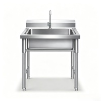 Évier commercial en acier inoxydable 304 antirouille à cuve unique, pieds ronds modernes et pieds réglables pour cuisine de restauration