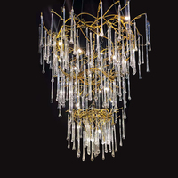 Nouvelle conception de lustre LED personnalisé en verre avec cadre en cuivre pour salle de bal, hôtel, grande taille