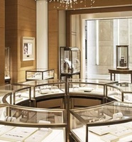Comptoir à bijoux moderne personnalisable avec accents en aluminium et bois, éclairage LED, design durable et facile à nettoyer pour les magasins de détail haut de gamme